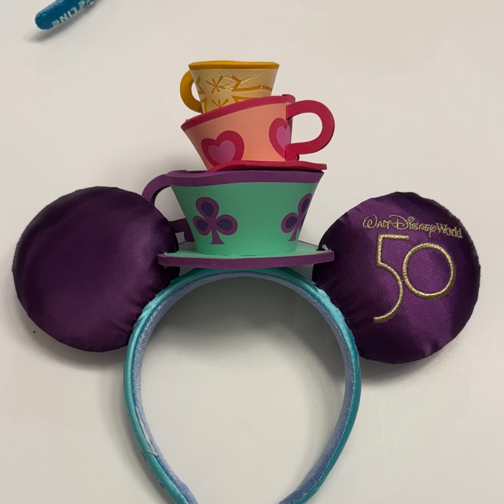 Disney Purple and Pink Mickey Ears with Teacups. WDW 50th